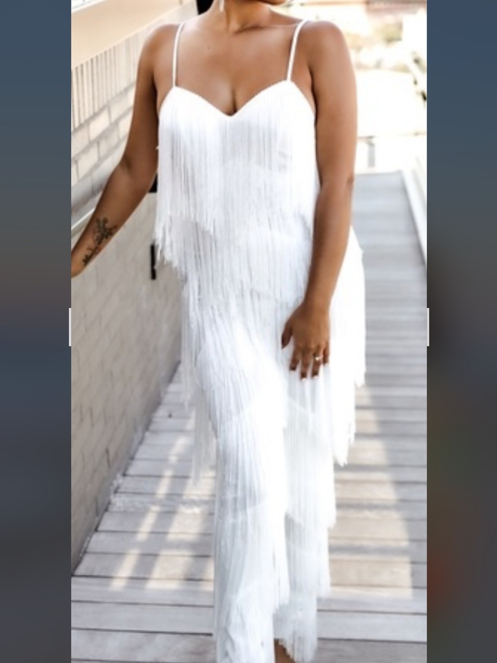 PrettyLittleThing White Fringe Maxi Slip Dress